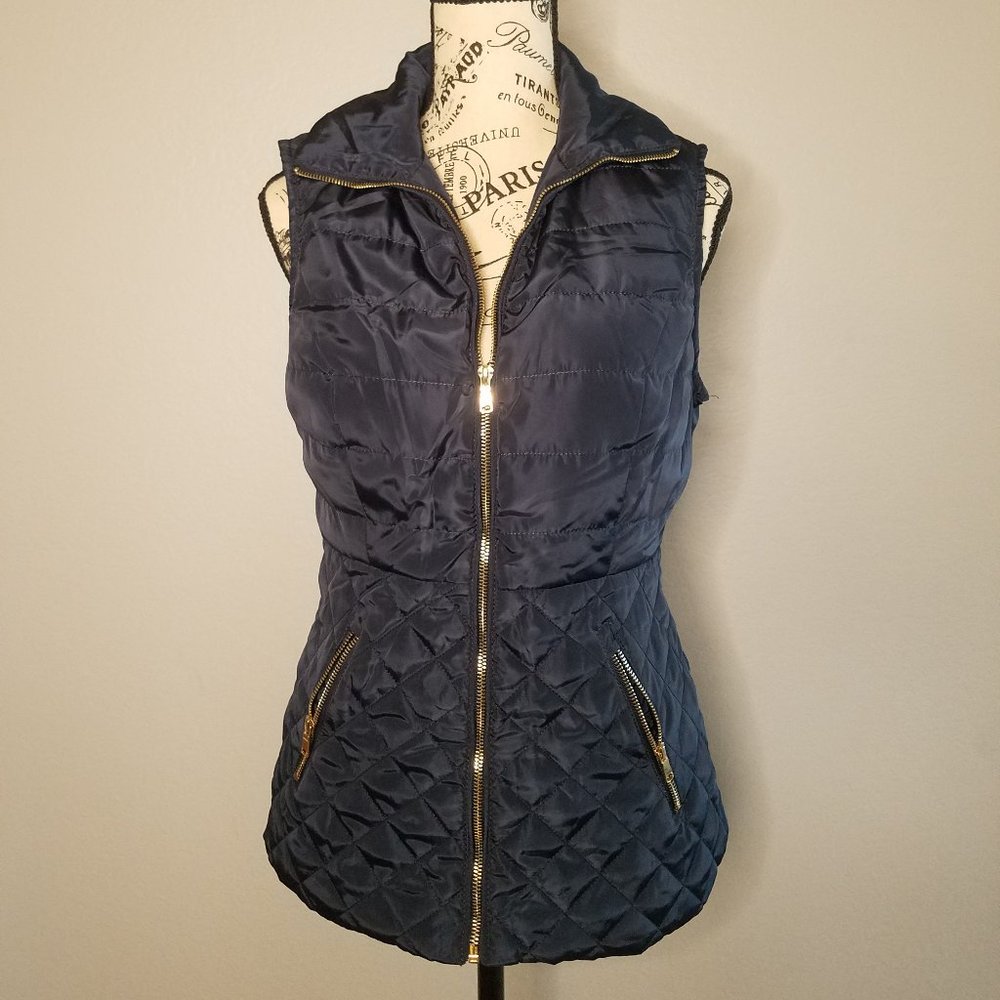 Faux Fur Lined Quilted Vest with Mock Neck